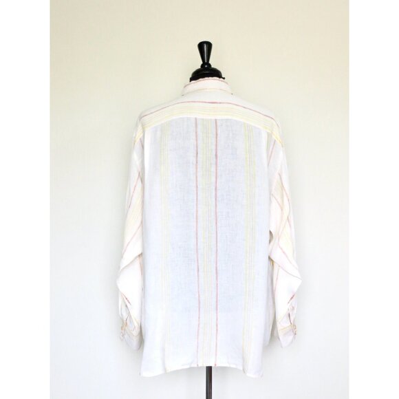 Tommy Bahama Relax 100% Linen Button Front Shirt Striped Ivory Yellow XXL - Picture 3 of 7